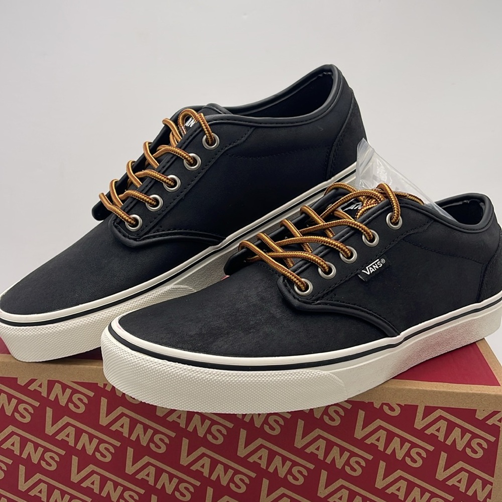 Vans Men’s Black Sneakers Classic Low-Top Design Atwood (Leather)BIck/Mrshmllow - Picture 4 of 16